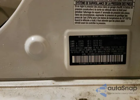 2012 Subaru Legacy 2.5I Premium z USA, uszkodzony, nr VIN 4S3BMCG63C3018116